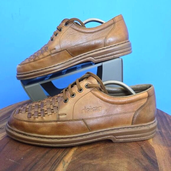 Rieker Antistress Woven Leather Oxford Shoe Caramel Brown Men's US 10 (EU43) - Picture 4 of 11